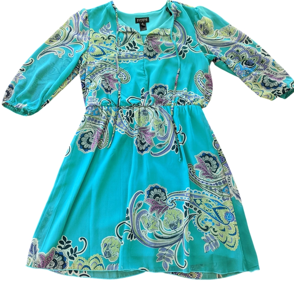 Enfocus Studio Turquoise Paisley Women's 3/4 Sleeve Casual Dress